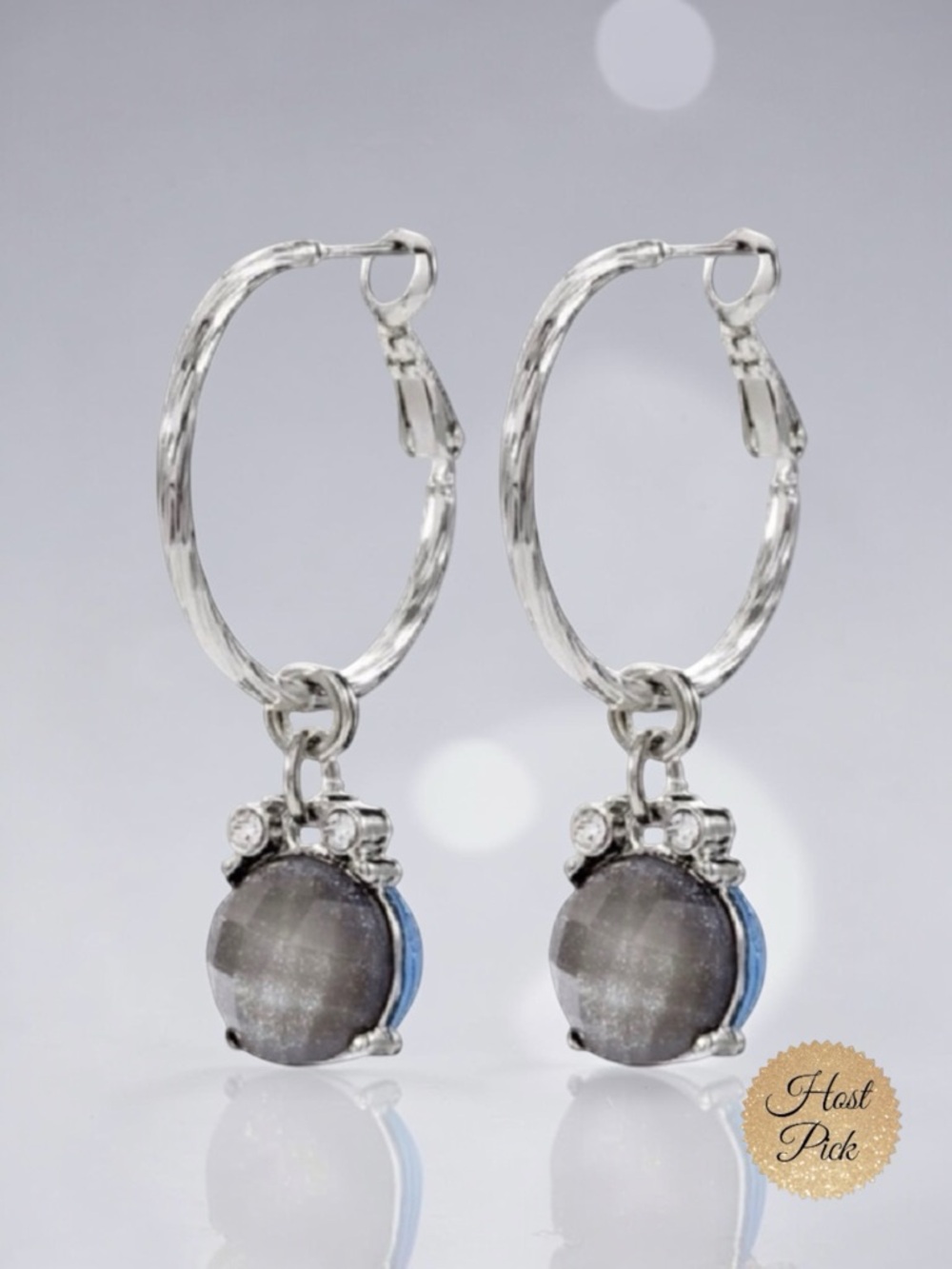 WHBM Light Blue/Grey Reversible Drop Hoop Earrings